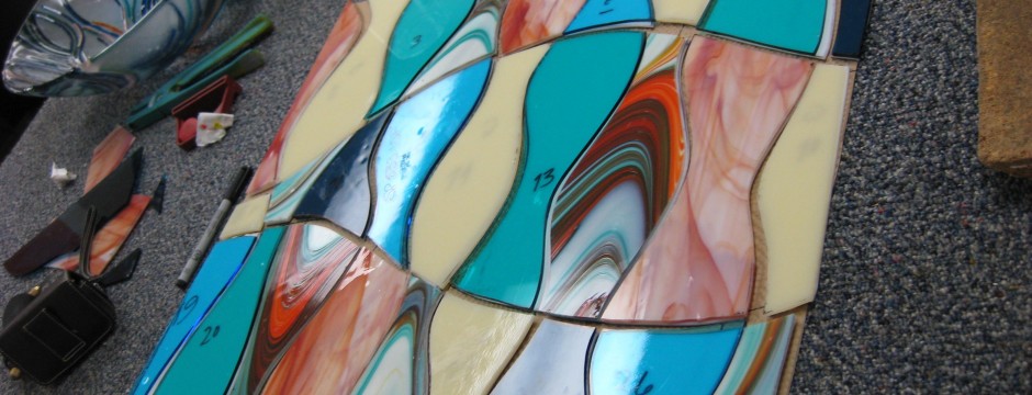 Kiln fired glass | Vanity tiles layout, by Elizabeth Beecham